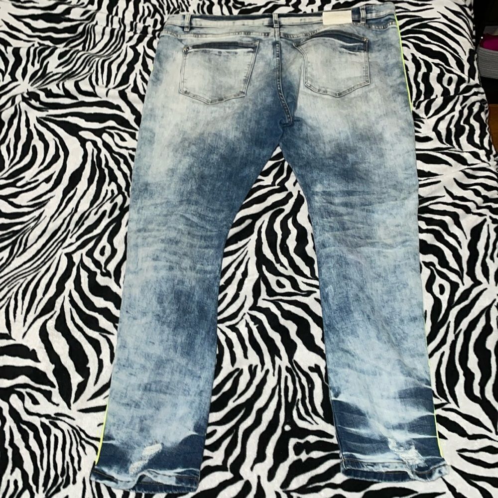 Mackeen market men’s striped neon green ripped skinny jeans Y2K acid wash size42 - Picture 11 of 14